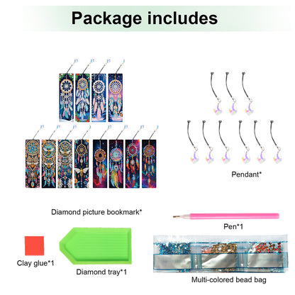 12Pcs Dreamcatcher DIY Diamond Painting Bookmark with Crystal Pendant Book Decor