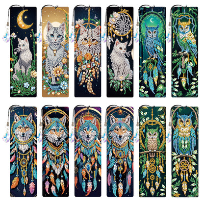 12Pcs Dreamcatcher Animals DIY Diamond Painting Bookmark with Crystal Pendant