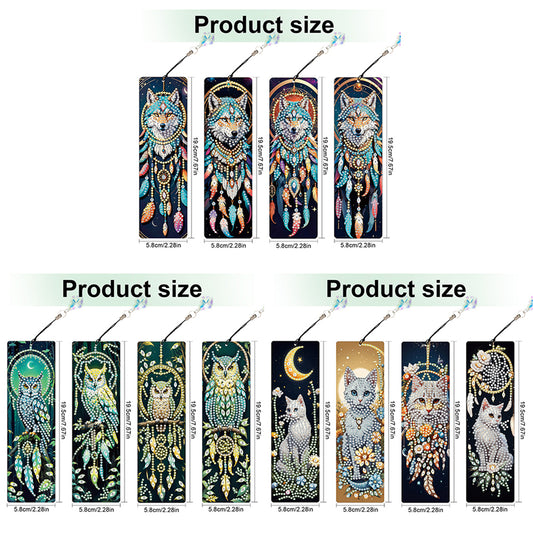 12Pcs Dreamcatcher Animals DIY Diamond Painting Bookmark with Crystal Pendant