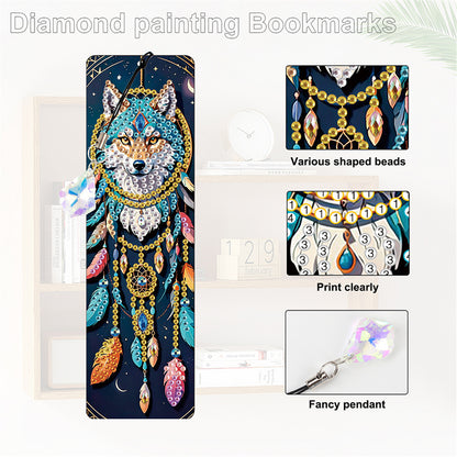 12Pcs Dreamcatcher Animals DIY Diamond Painting Bookmark with Crystal Pendant