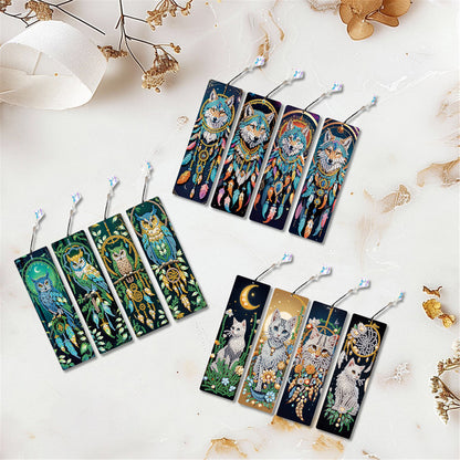 12Pcs Dreamcatcher Animals DIY Diamond Painting Bookmark with Crystal Pendant