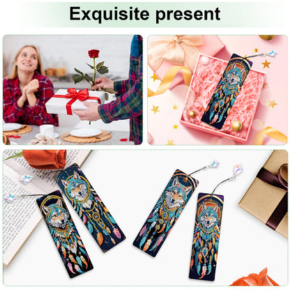 12Pcs Dreamcatcher Animals DIY Diamond Painting Bookmark with Crystal Pendant