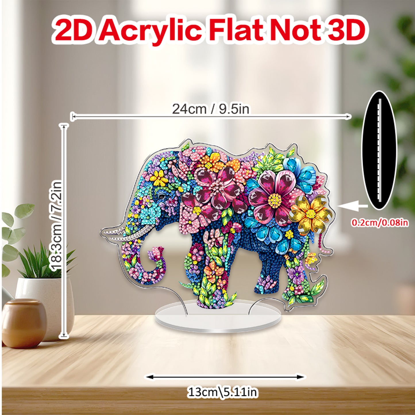 Elephant DIY 2D Flat Acrylic Diamond Painting Tabletop Ornament for Home Decor