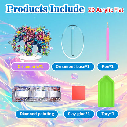 Elephant DIY 2D Flat Acrylic Diamond Painting Tabletop Ornament for Home Decor