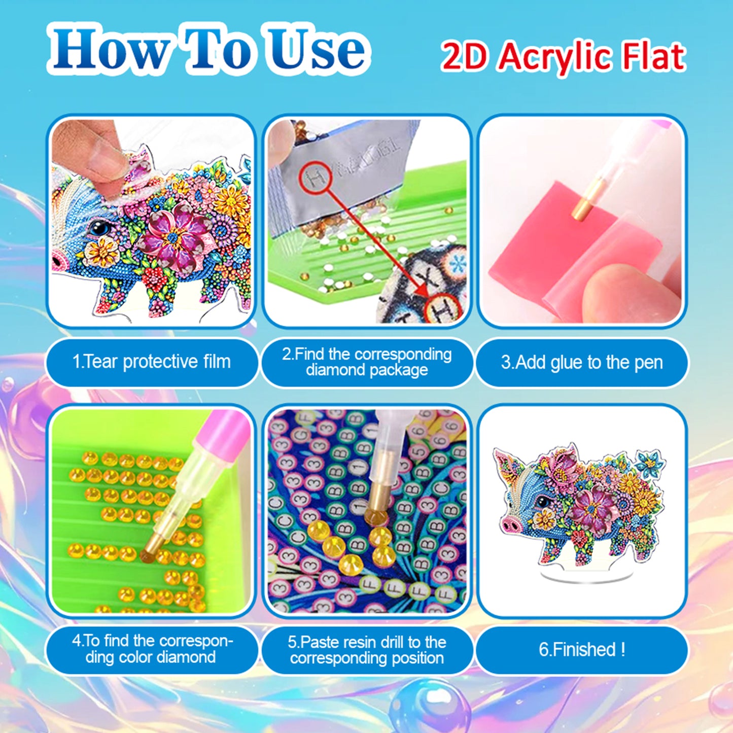 Elephant DIY 2D Flat Acrylic Diamond Painting Tabletop Ornament for Home Decor