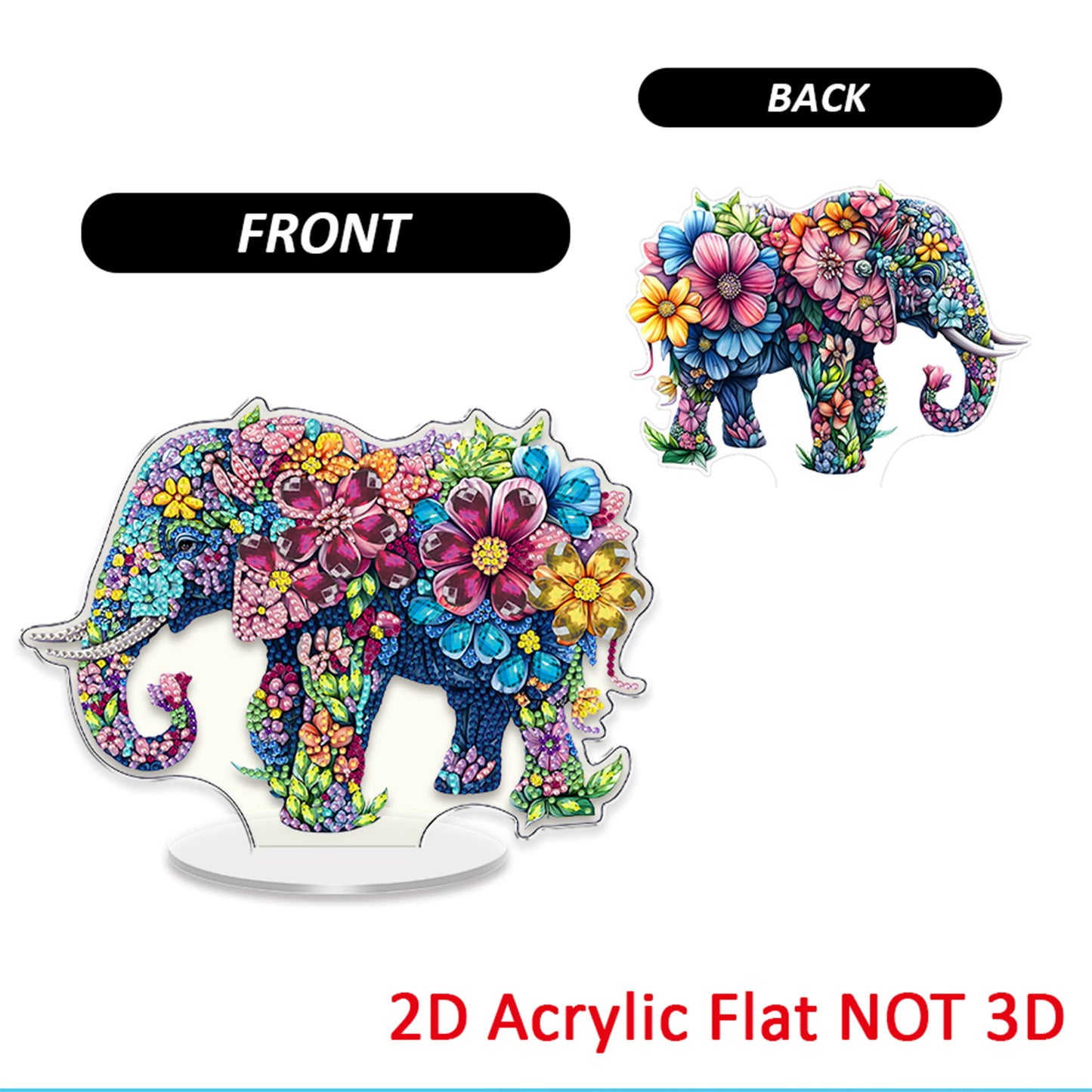 Elephant DIY 2D Flat Acrylic Diamond Painting Tabletop Ornament for Home Decor