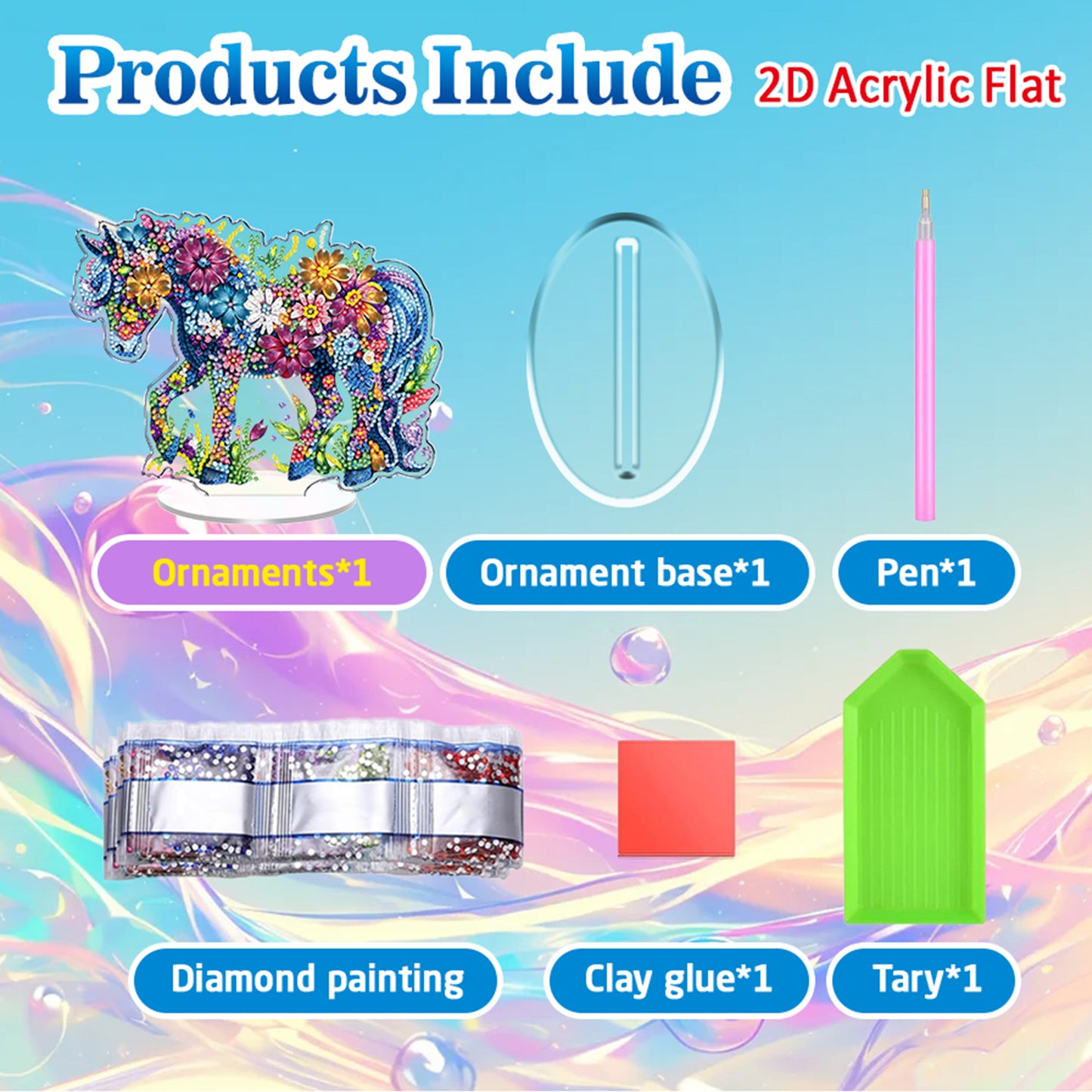 Horse DIY 2D Flat Acrylic Diamond Painting Tabletop Ornament for Home Decor Gift