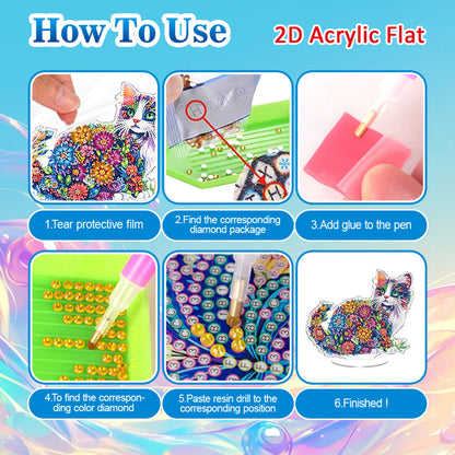 Cat DIY 2D Flat Acrylic Diamond Painting Tabletop Ornament for Home Decor Gift