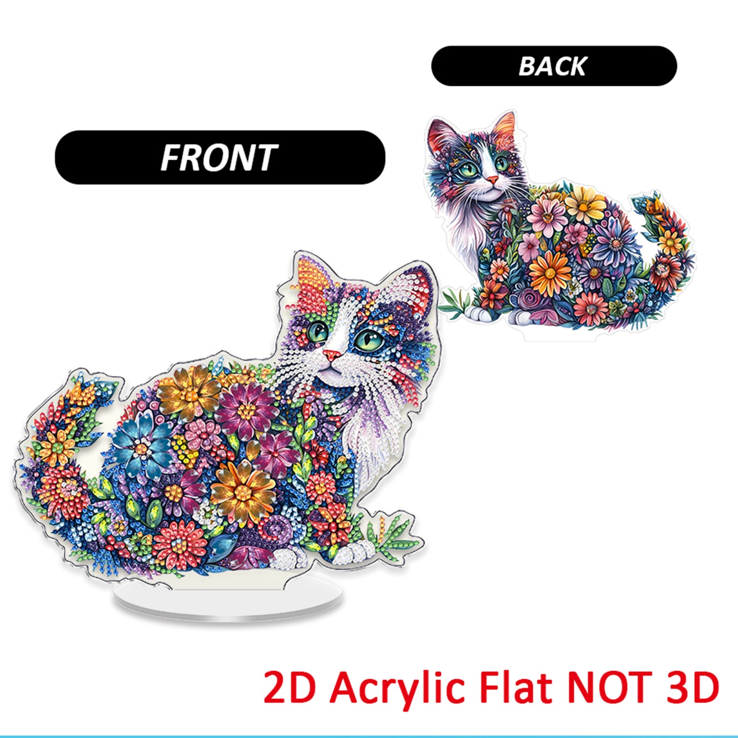 Cat DIY 2D Flat Acrylic Diamond Painting Tabletop Ornament for Home Decor Gift