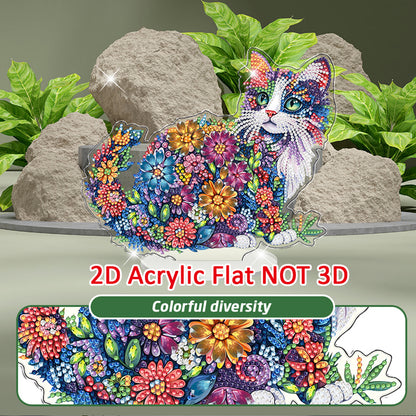 Cat DIY 2D Flat Acrylic Diamond Painting Tabletop Ornament for Home Decor Gift