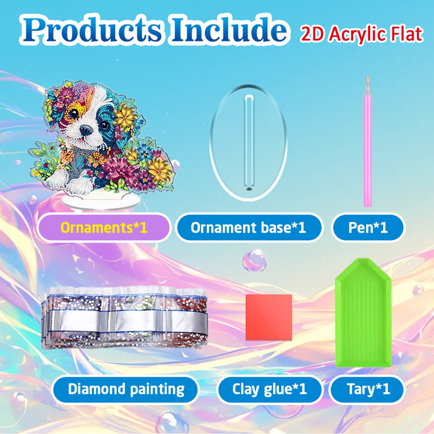 Dog DIY 2D Flat Acrylic Diamond Painting Tabletop Ornament for Home Decor Gift