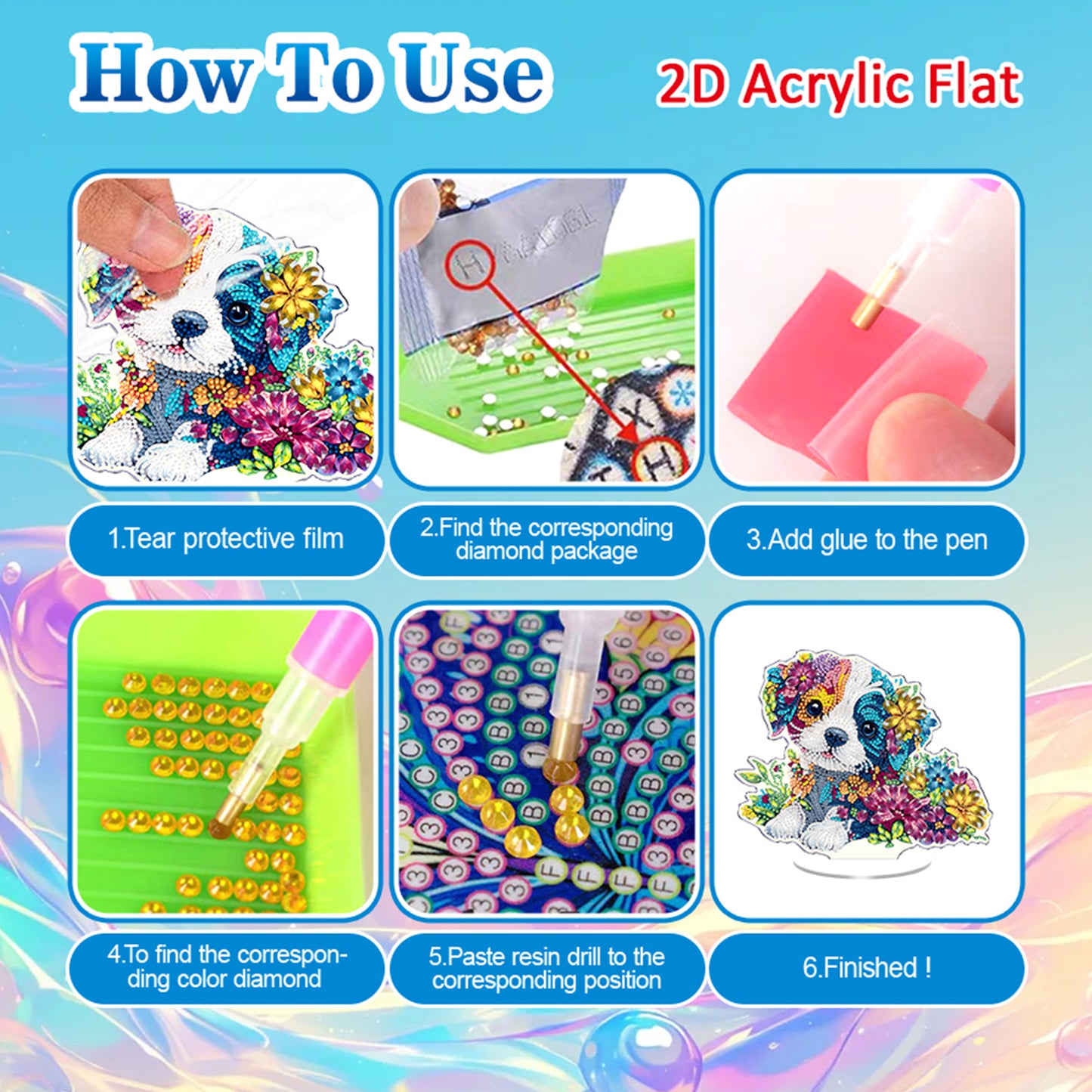 Dog DIY 2D Flat Acrylic Diamond Painting Tabletop Ornament for Home Decor Gift