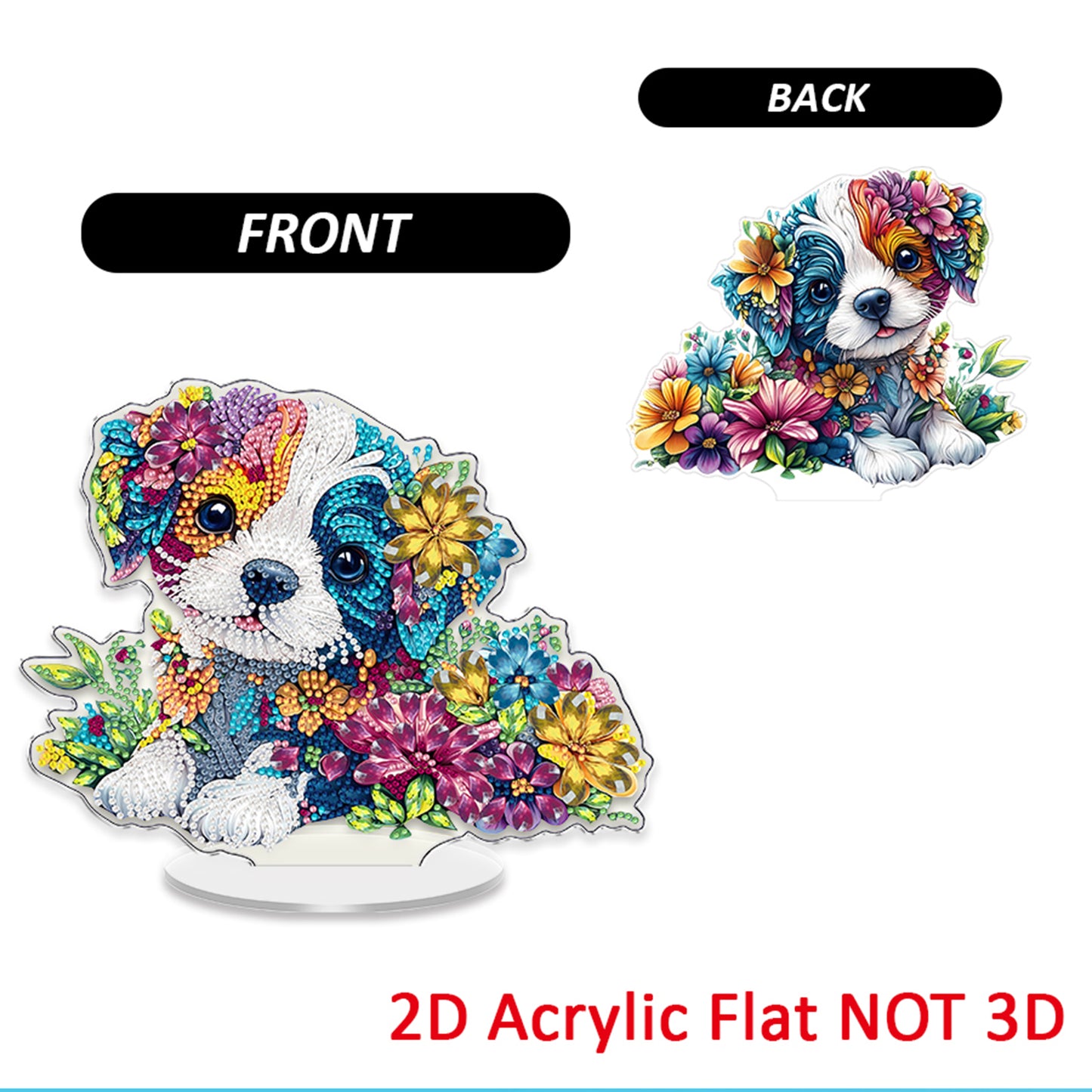 Dog DIY 2D Flat Acrylic Diamond Painting Tabletop Ornament for Home Decor Gift