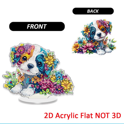 Dog DIY 2D Flat Acrylic Diamond Painting Tabletop Ornament for Home Decor Gift