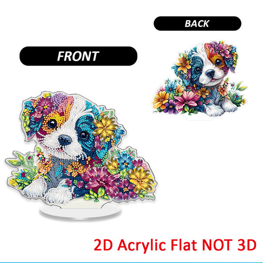 Dog DIY 2D Flat Acrylic Diamond Painting Tabletop Ornament for Home Decor Gift