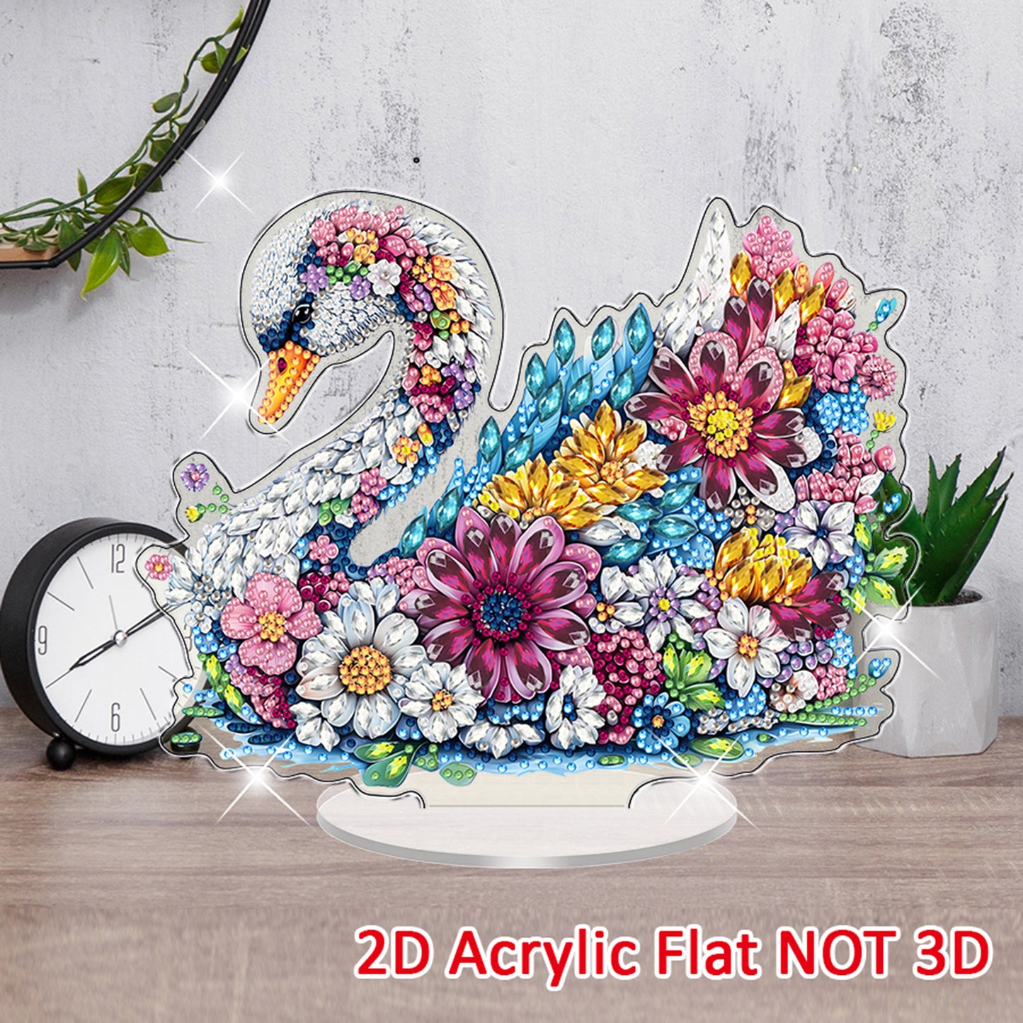 Swan DIY 2D Flat Acrylic Diamond Painting Tabletop Ornament for Home Decor Gift