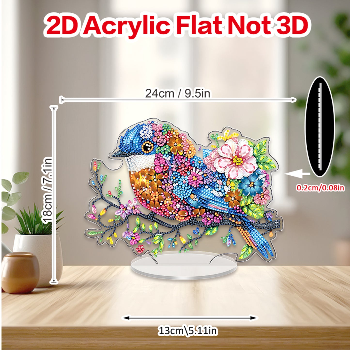 Bird DIY 2D Flat Acrylic Diamond Painting Tabletop Ornament for Home Decor Gift