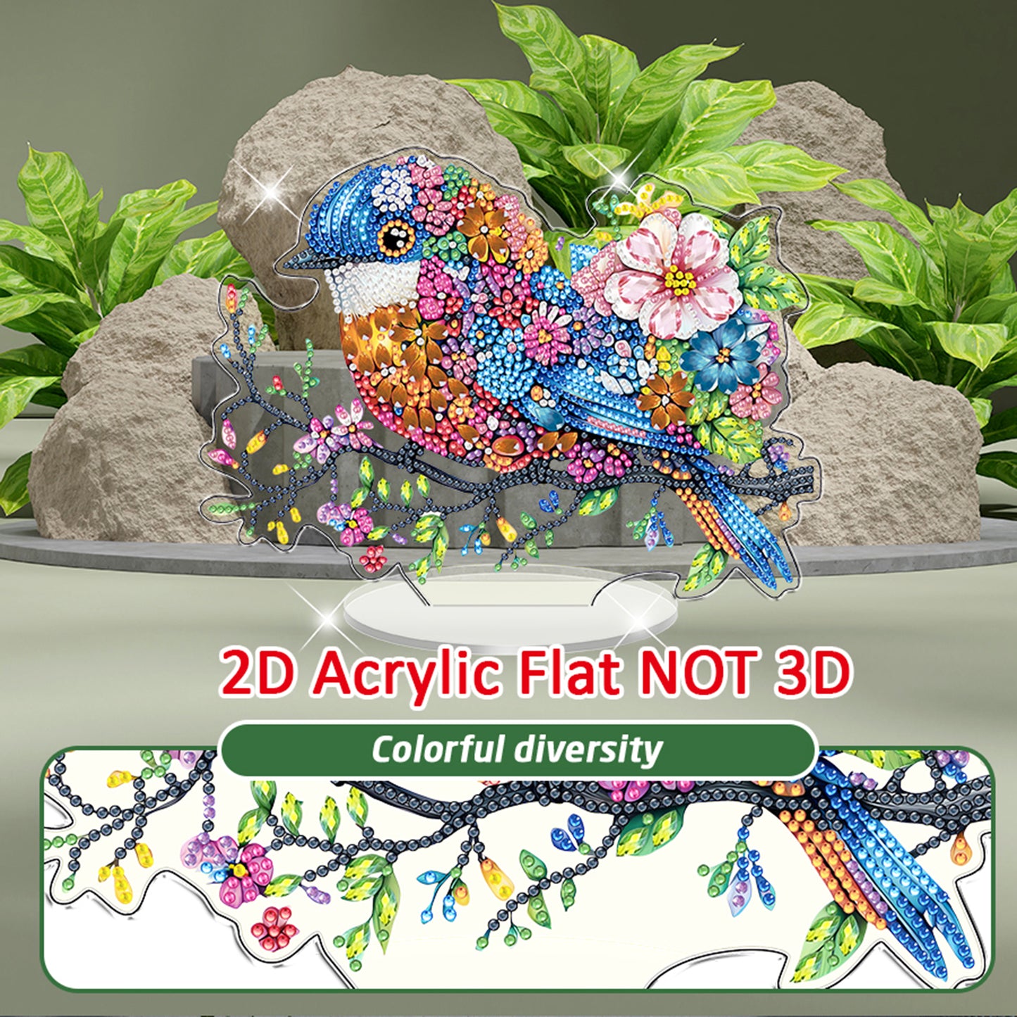 Bird DIY 2D Flat Acrylic Diamond Painting Tabletop Ornament for Home Decor Gift