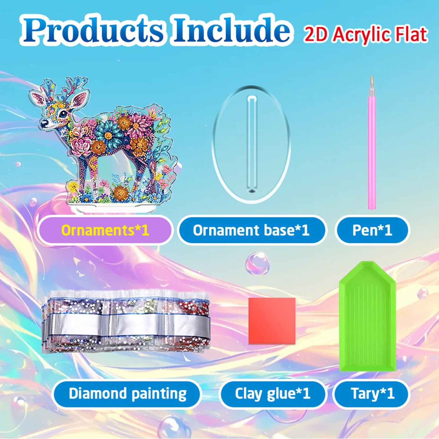 Deer DIY 2D Flat Acrylic Diamond Painting Tabletop Ornament for Home Decor Gift