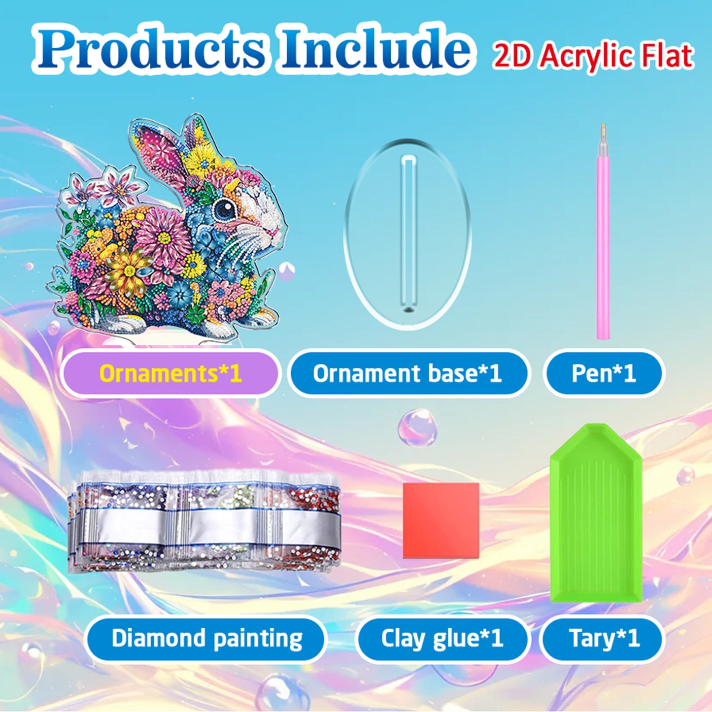 Rabbit DIY 2D Flat Acrylic Diamond Painting Tabletop Ornament for Home Decor