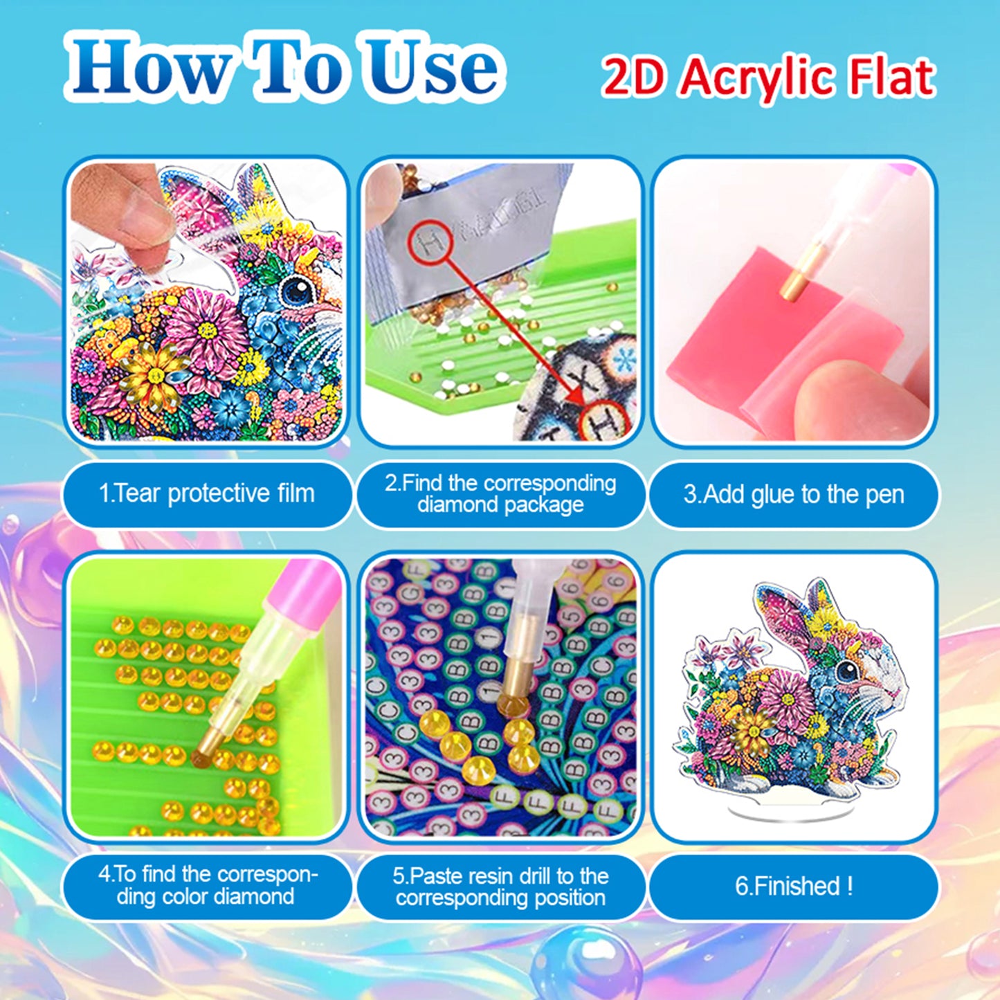 Rabbit DIY 2D Flat Acrylic Diamond Painting Tabletop Ornament for Home Decor