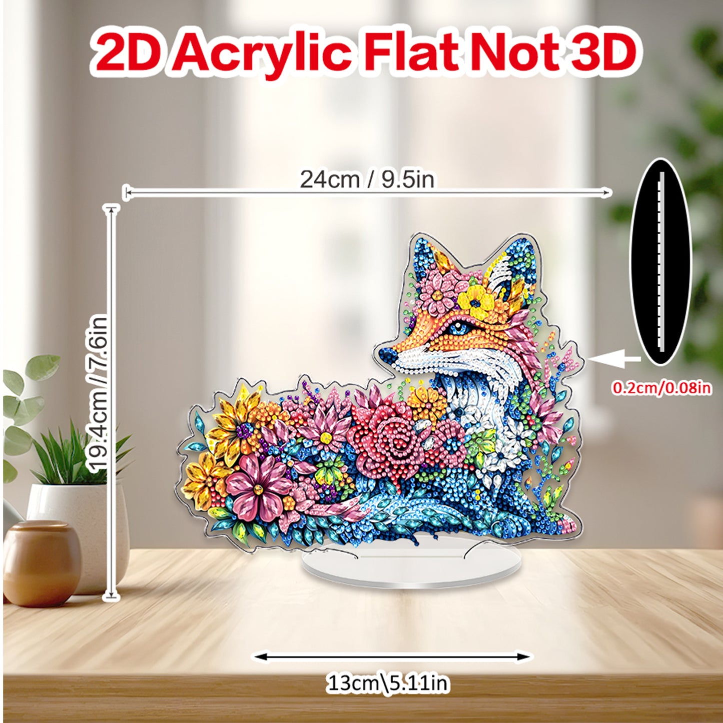 Fox DIY 2D Flat Acrylic Diamond Painting Tabletop Ornament for Home Decor Gift