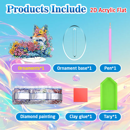Fox DIY 2D Flat Acrylic Diamond Painting Tabletop Ornament for Home Decor Gift