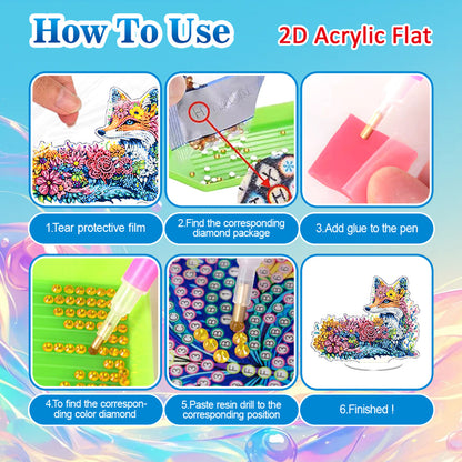 Fox DIY 2D Flat Acrylic Diamond Painting Tabletop Ornament for Home Decor Gift