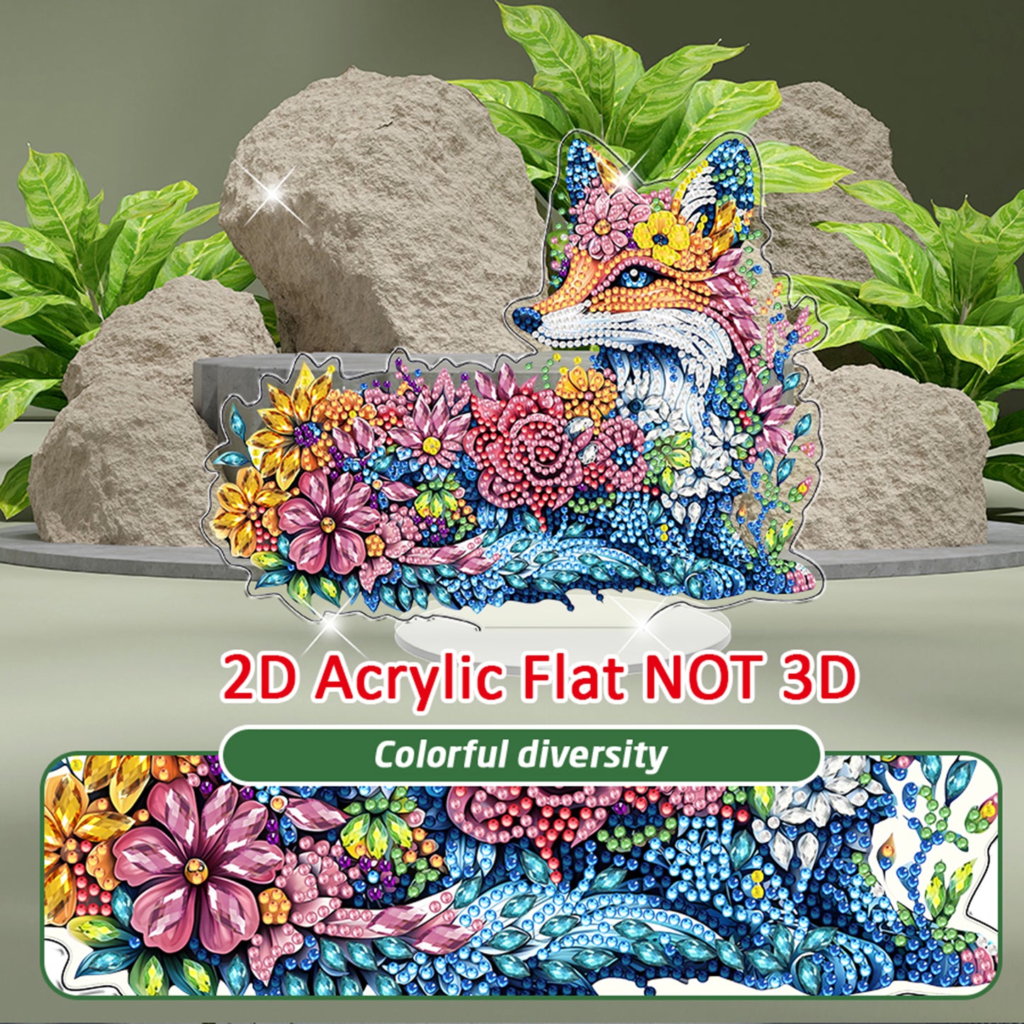 Fox DIY 2D Flat Acrylic Diamond Painting Tabletop Ornament for Home Decor Gift