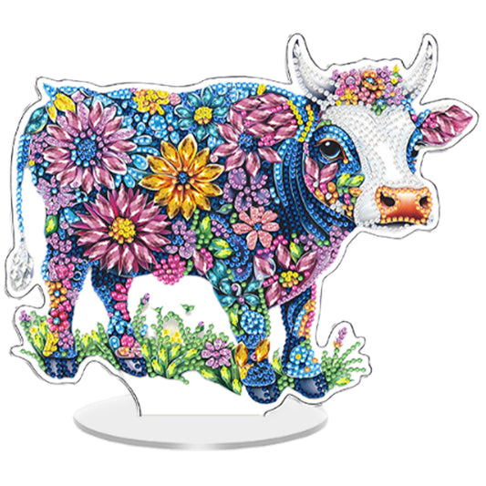 Cow DIY 2D Flat Acrylic Diamond Painting Tabletop Ornament for Home Decor Gift