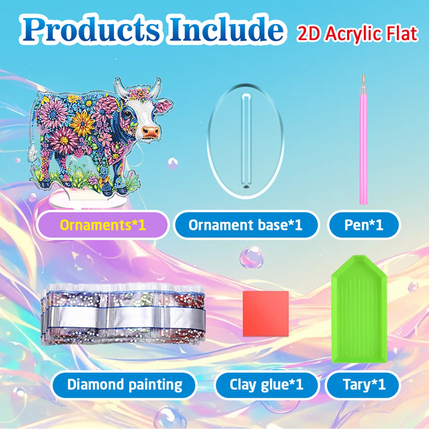 Cow DIY 2D Flat Acrylic Diamond Painting Tabletop Ornament for Home Decor Gift