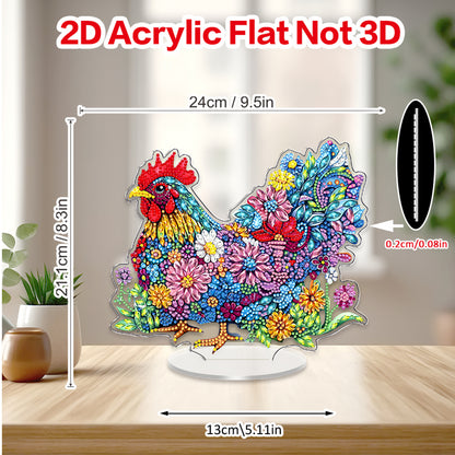 Chicken DIY 2D Flat Acrylic Diamond Painting Tabletop Ornament for Home Decor