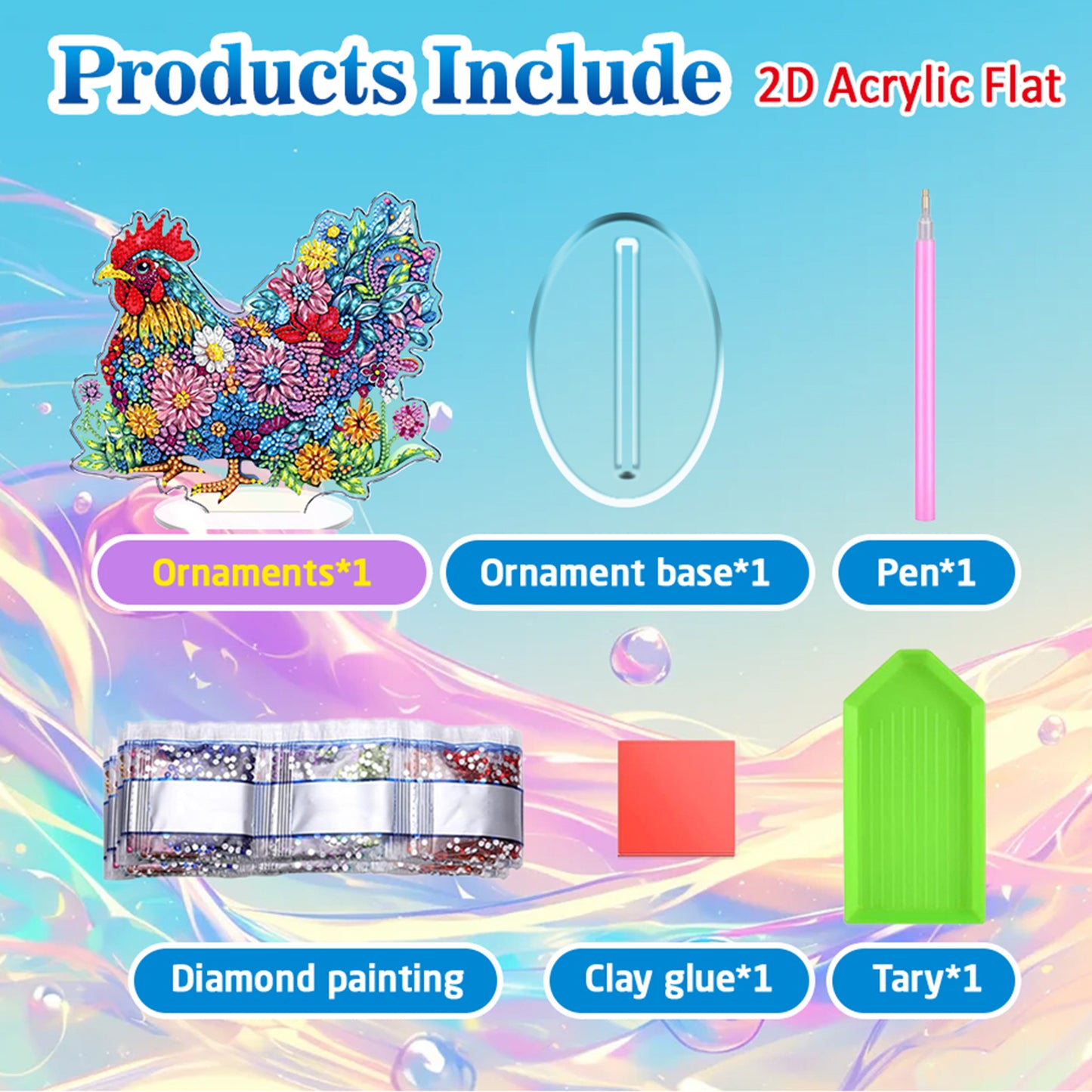 Chicken DIY 2D Flat Acrylic Diamond Painting Tabletop Ornament for Home Decor