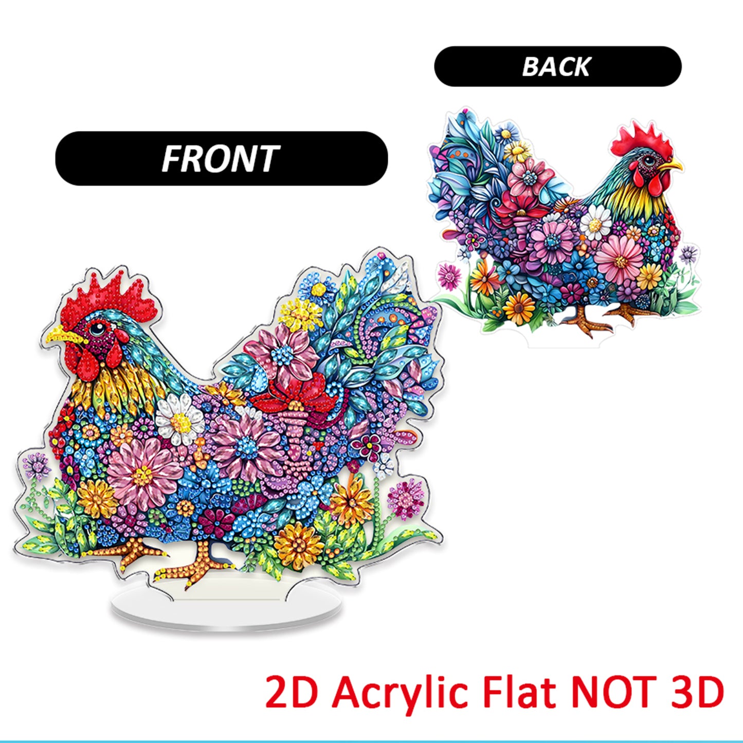 Chicken DIY 2D Flat Acrylic Diamond Painting Tabletop Ornament for Home Decor