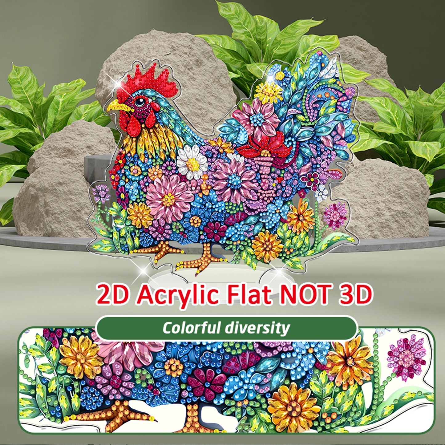 Chicken DIY 2D Flat Acrylic Diamond Painting Tabletop Ornament for Home Decor