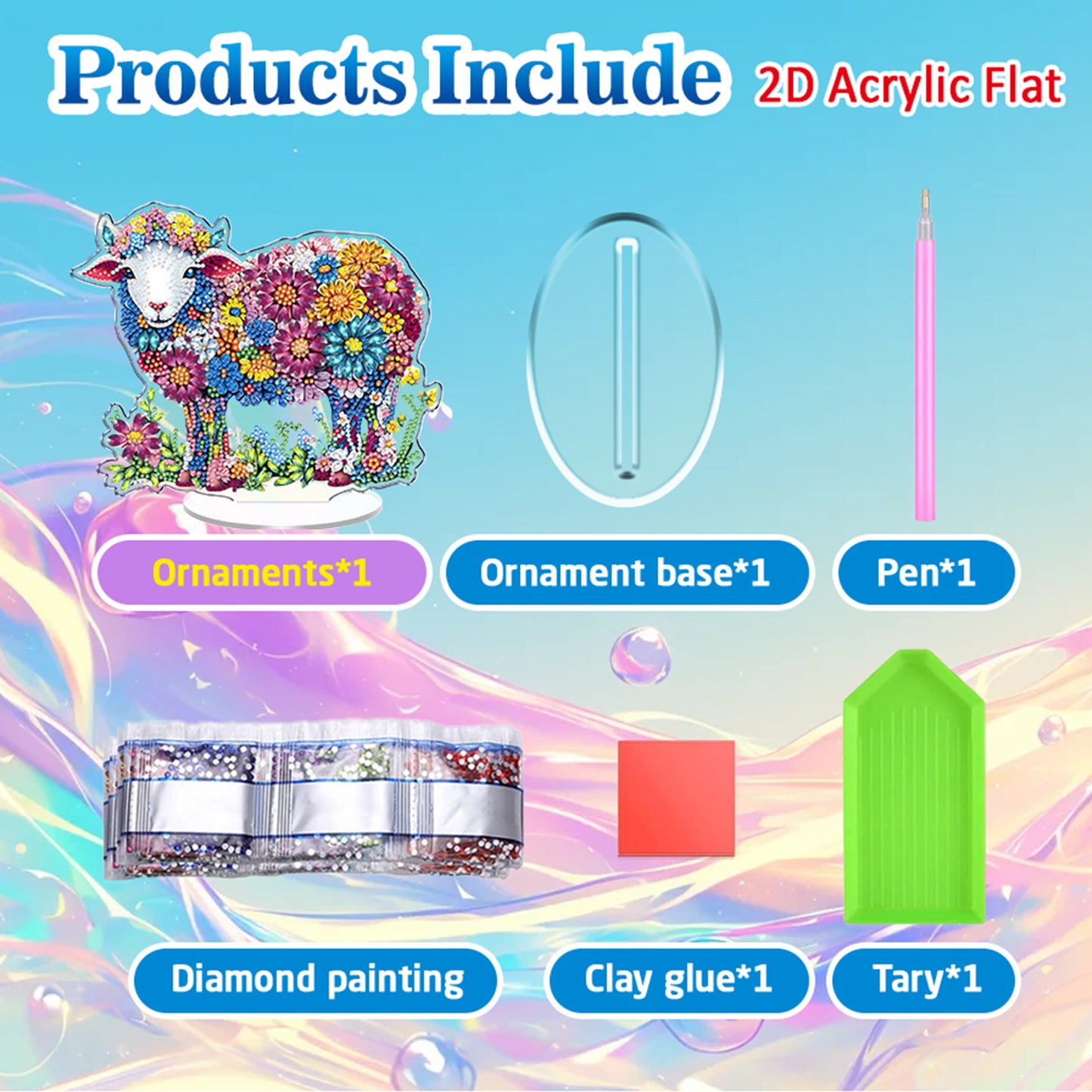 Sheep DIY 2D Flat Acrylic Diamond Painting Tabletop Ornament for Home Decor Gift