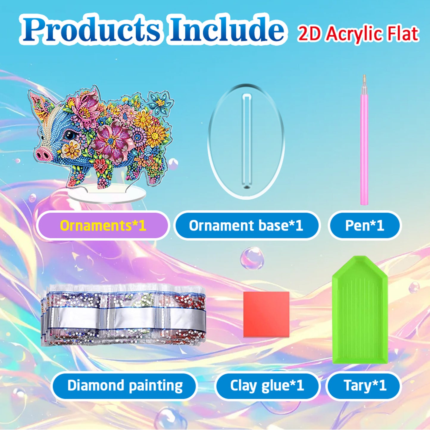 Pig DIY 2D Flat Acrylic Diamond Painting Tabletop Ornament for Home Decor Gift