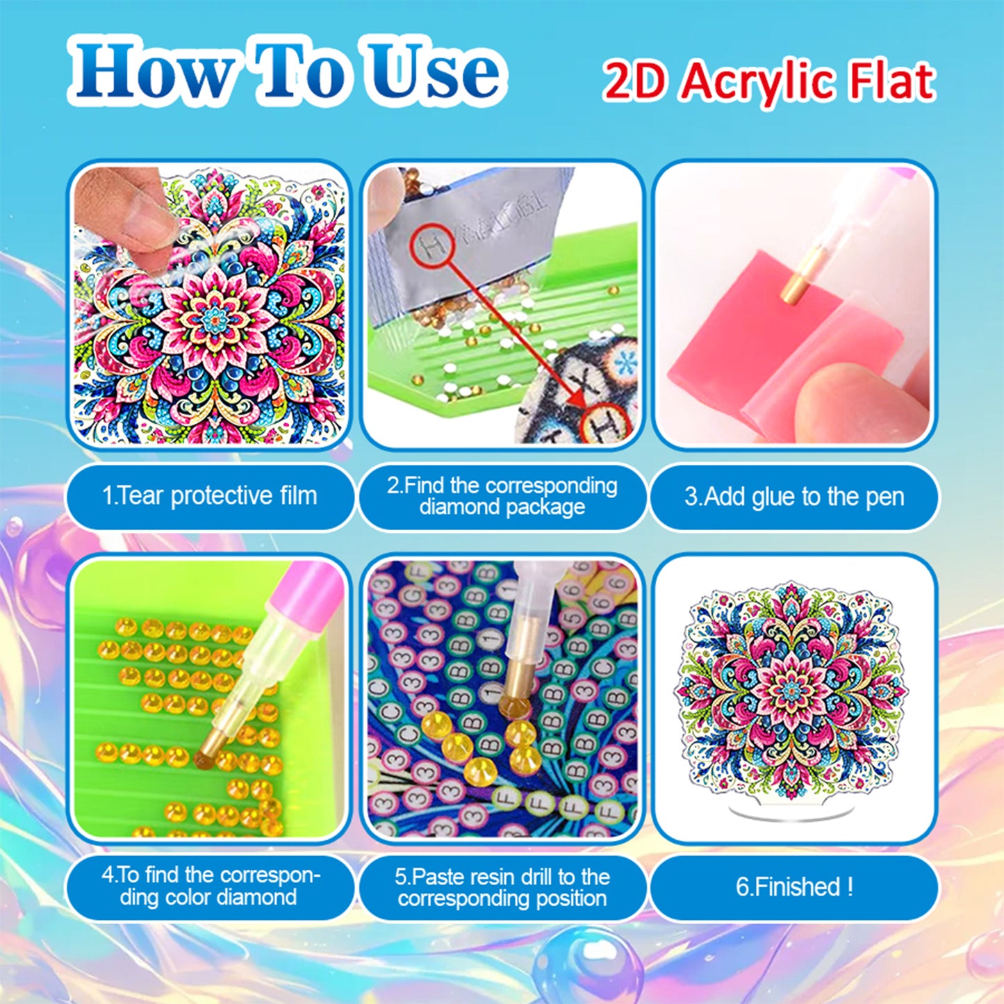 Mandala DIY 2D Flat Acrylic Diamond Painting Tabletop Ornament Kit Home Decor