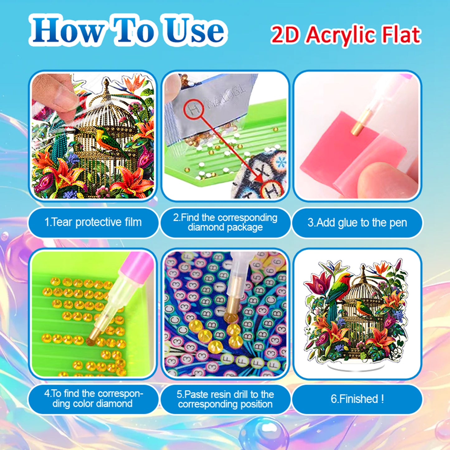 Birdcage DIY 2D Flat Acrylic Diamond Painting Tabletop Ornament Kit Home Decor