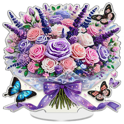 Purple Bouquet DIY 2D Flat Acrylic Diamond Painting Tabletop Ornament Decor Kit