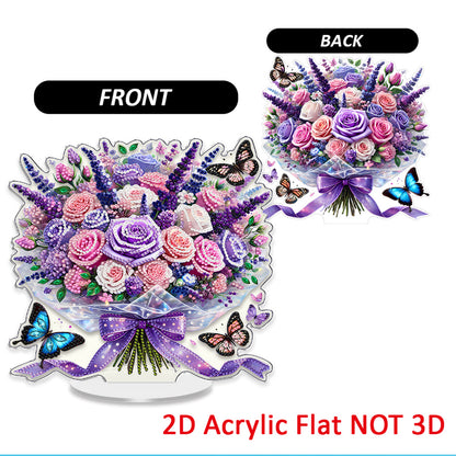 Purple Bouquet DIY 2D Flat Acrylic Diamond Painting Tabletop Ornament Decor Kit