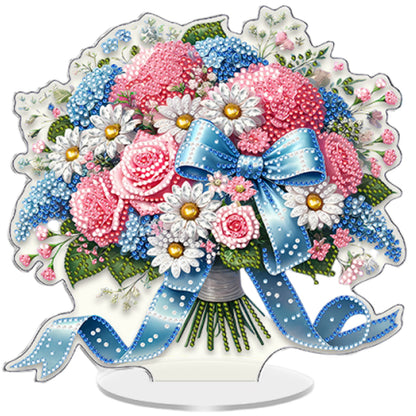 Blue Pink Flower DIY 2D Flat Acrylic Diamond Painting Home Tabletop Ornament Kit