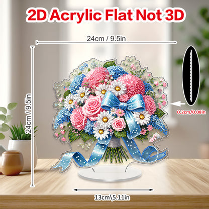 Blue Pink Flower DIY 2D Flat Acrylic Diamond Painting Home Tabletop Ornament Kit