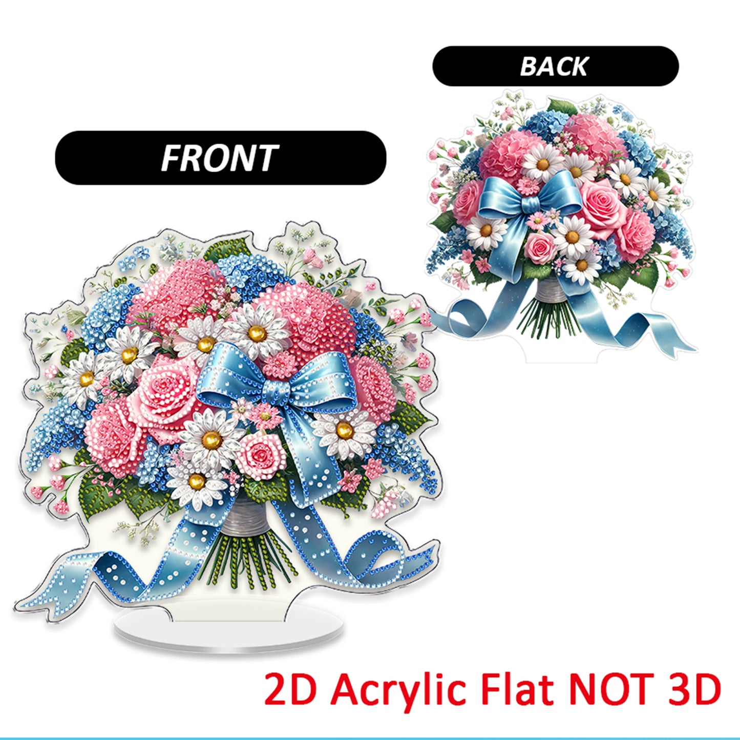 Blue Pink Flower DIY 2D Flat Acrylic Diamond Painting Home Tabletop Ornament Kit