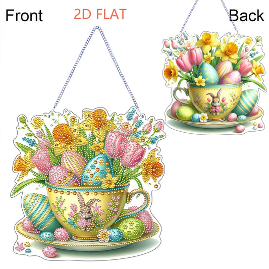 Easter Eggs 2D Flat Acrylic DIY Diamond Painting Pendant Kits Home Wall Decor
