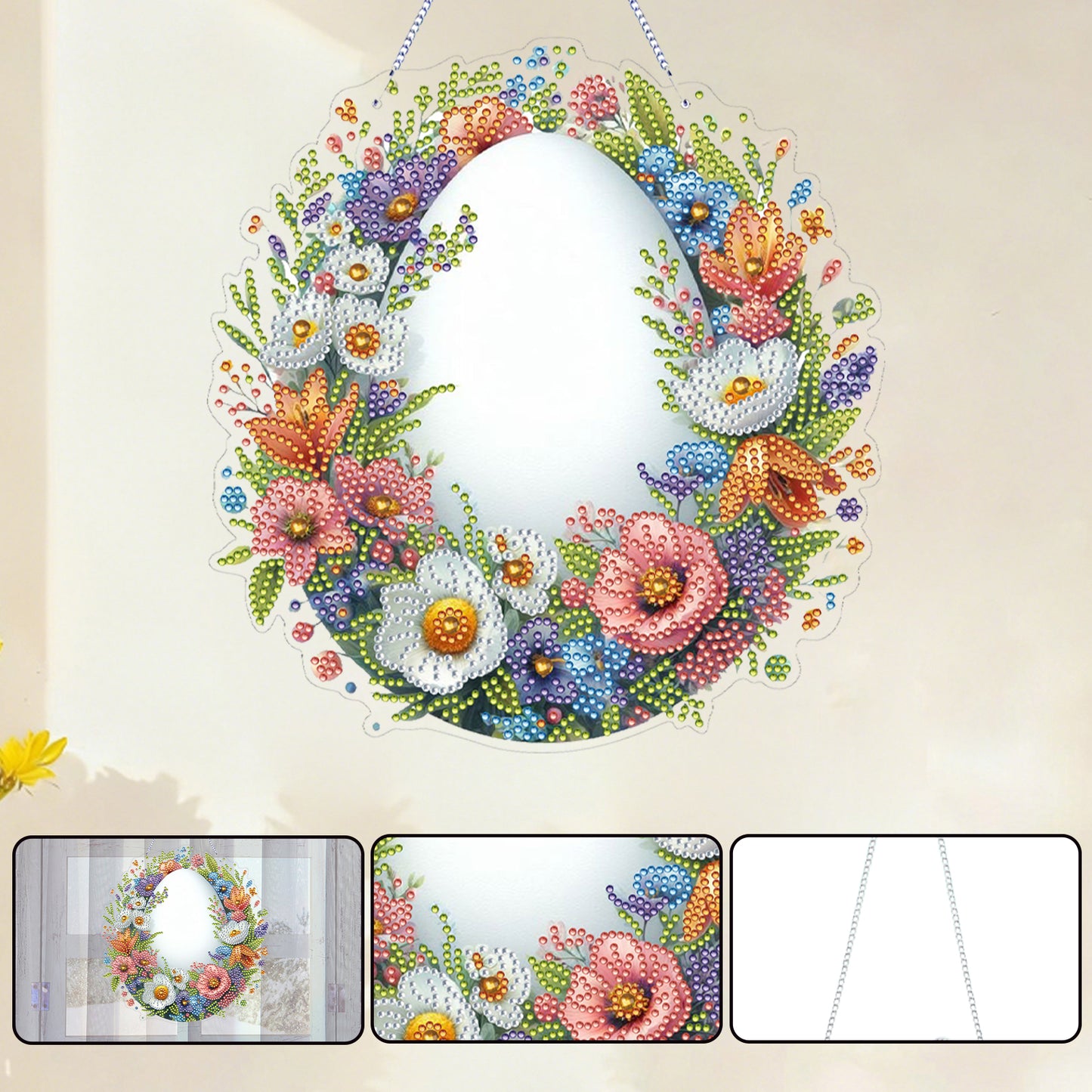 Flower Egg 2D Flat Acrylic DIY Diamond Painting Pendant Kits Home Wall Decor