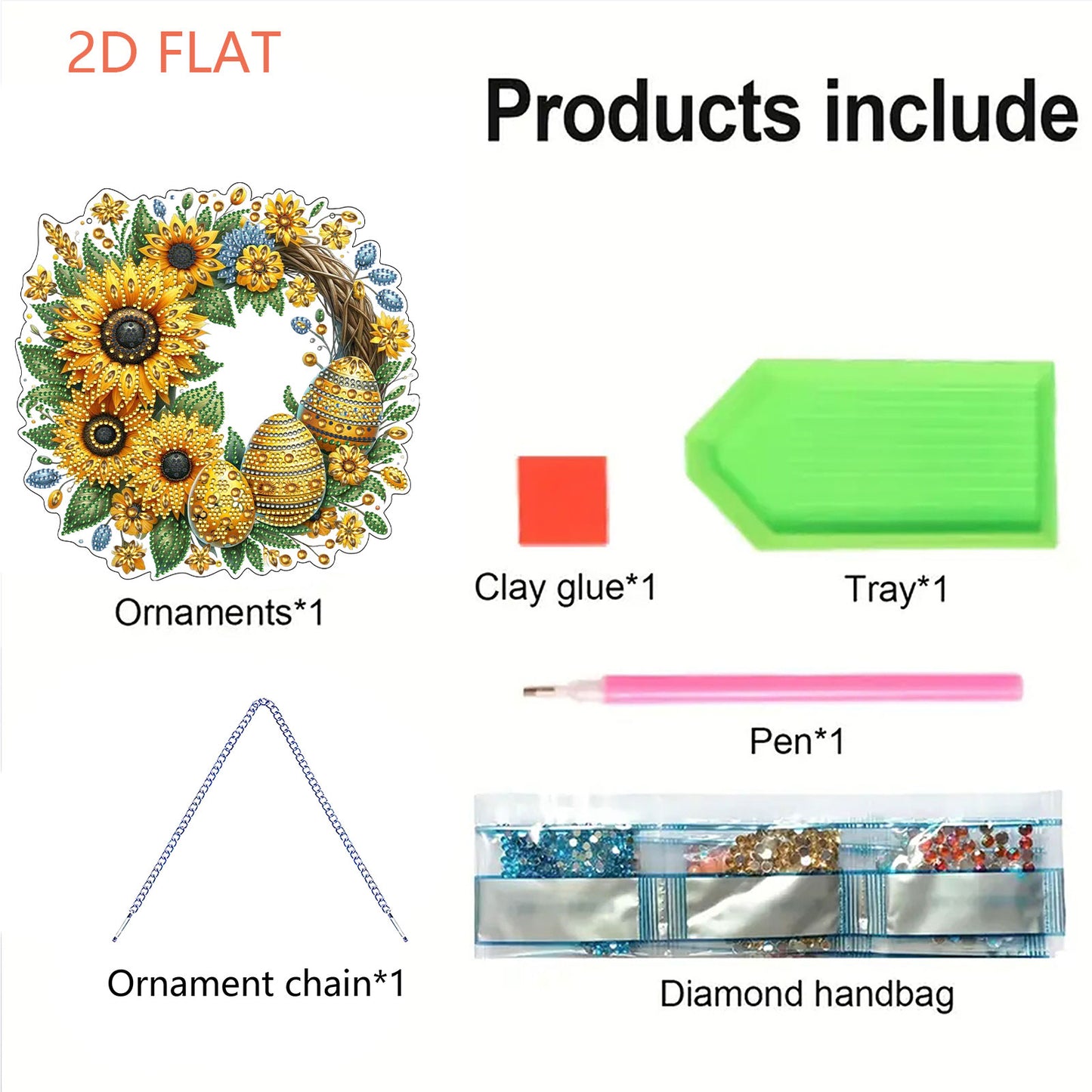 Sunflower Eggs 2D Flat Acrylic DIY Diamond Painting Pendant Kits Home Wall Decor