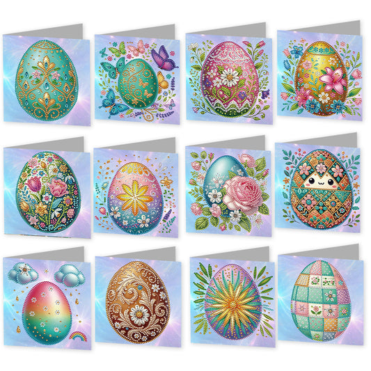 12 Packs Easter Egg DIY Diamond Painting Greeting Card Kit for Adults Gifts