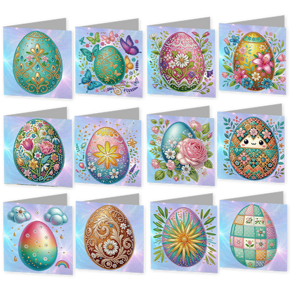 12 Packs Easter Egg DIY Diamond Painting Greeting Card Kit for Adults Gifts