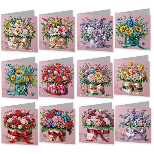 12 Packs Flower Gift DIY Diamond Painting Greeting Card Kit for Adults Gifts